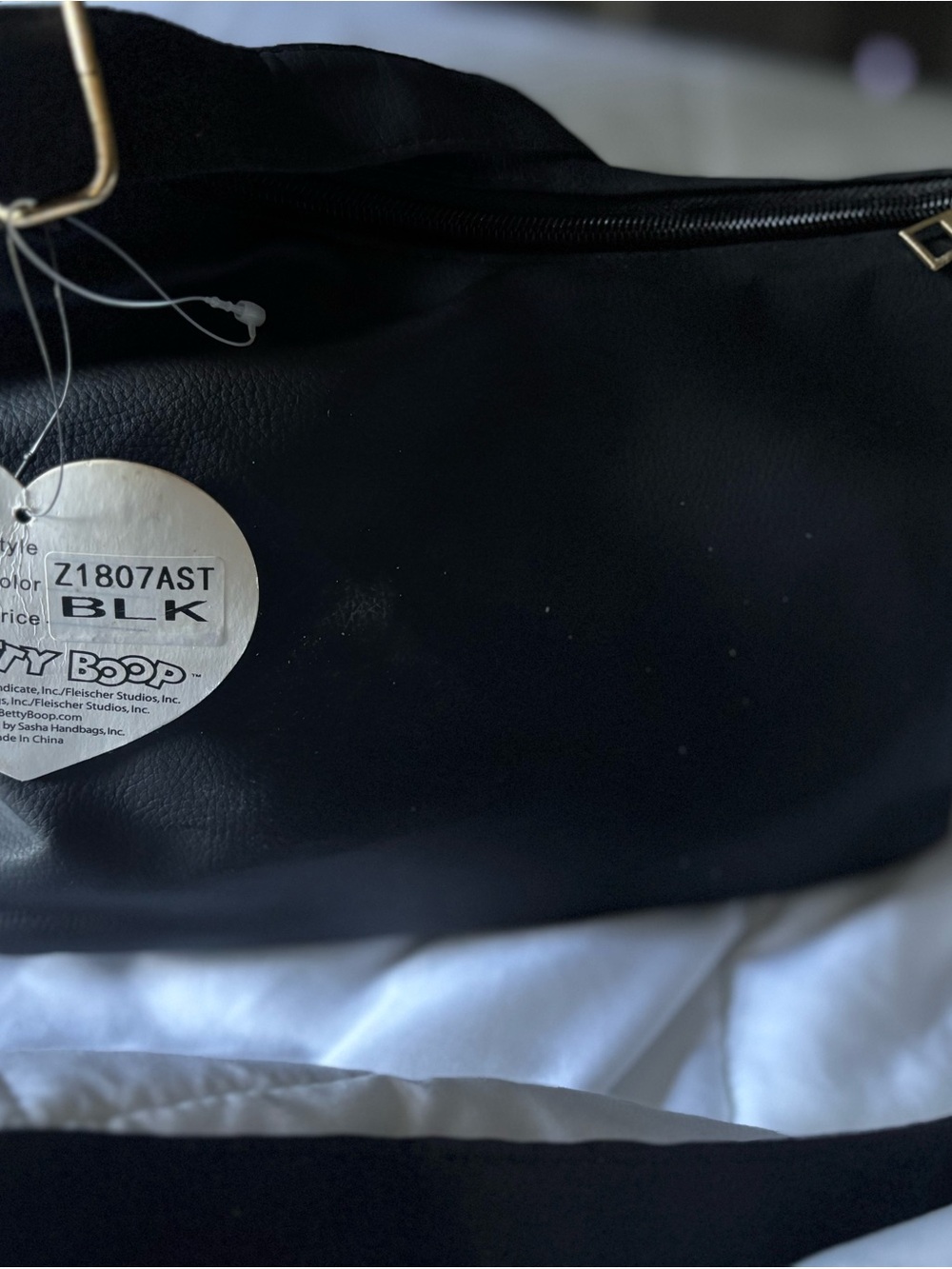 Betty Boop Black Leatherette Shoulder Bag with Gold-Tone Accent
